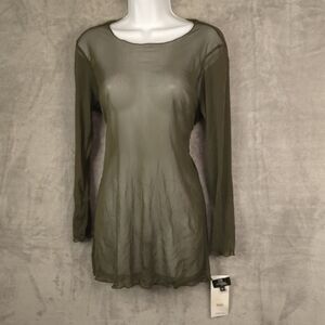 Vintage EDW Sheer Mesh Long Sleeve Top Size Medium Olive Green See Through Y2K